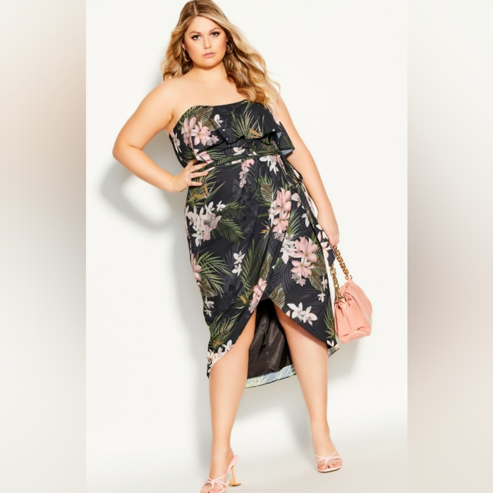 City Chic Black Floral Strapless Dress